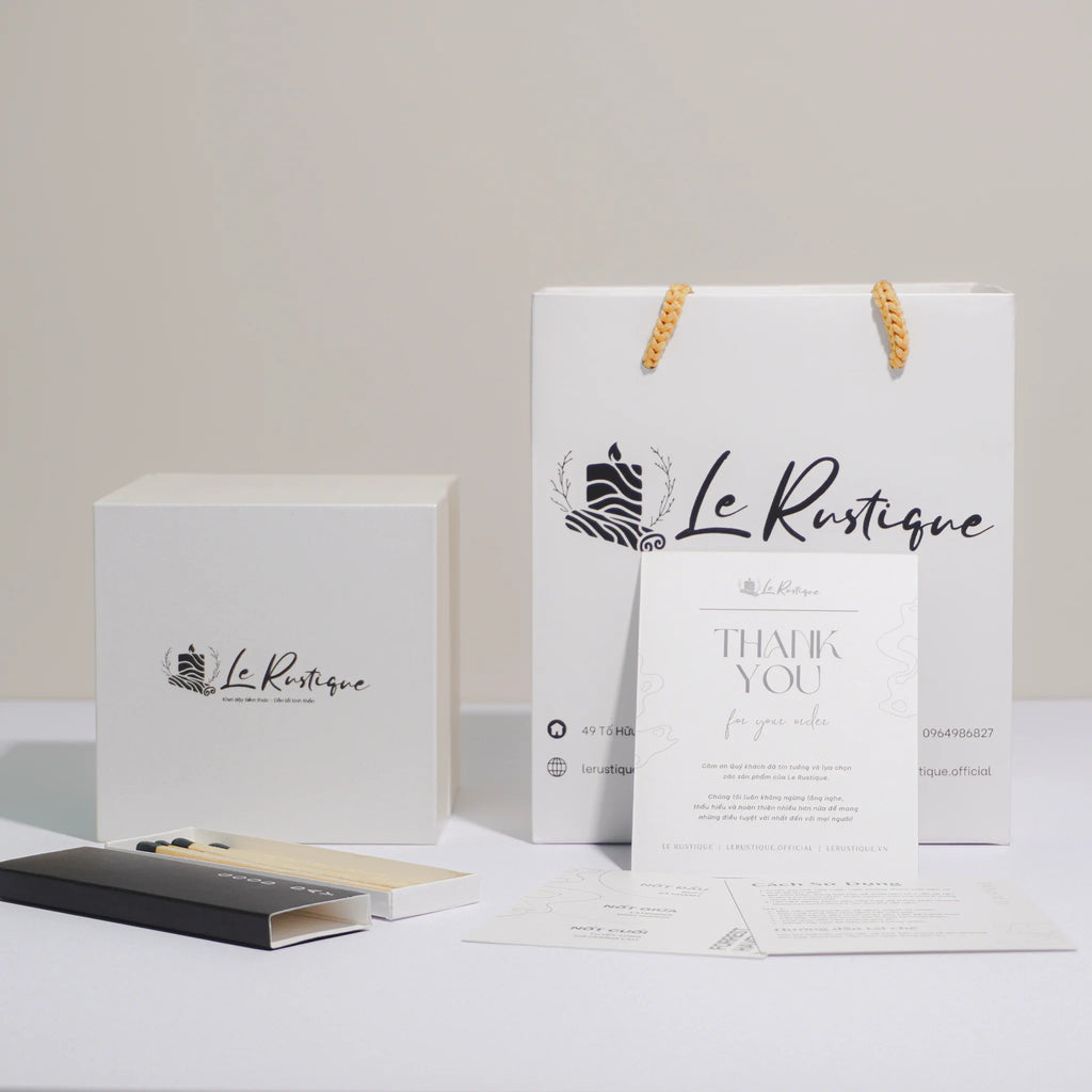 Le Rustique Special Scented Candle Gift Set with elegant packaging, thank you card, and recycled paper materials.